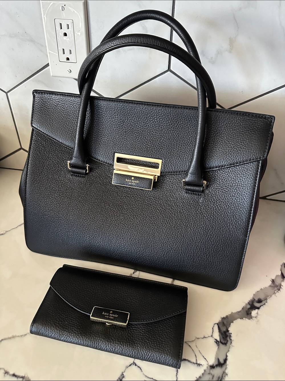 Kate Spade ♠️ Black Pebbled Leather Satchel with Matching Wallet